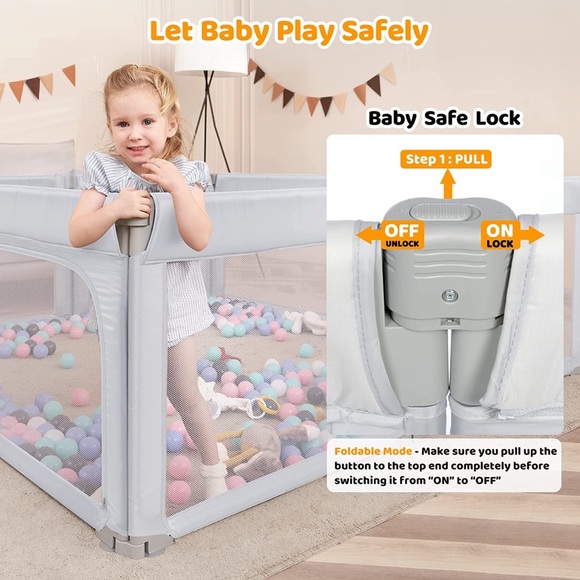 Dripex Foldable Baby Playpen in Light Grey - Picture 6 of 13